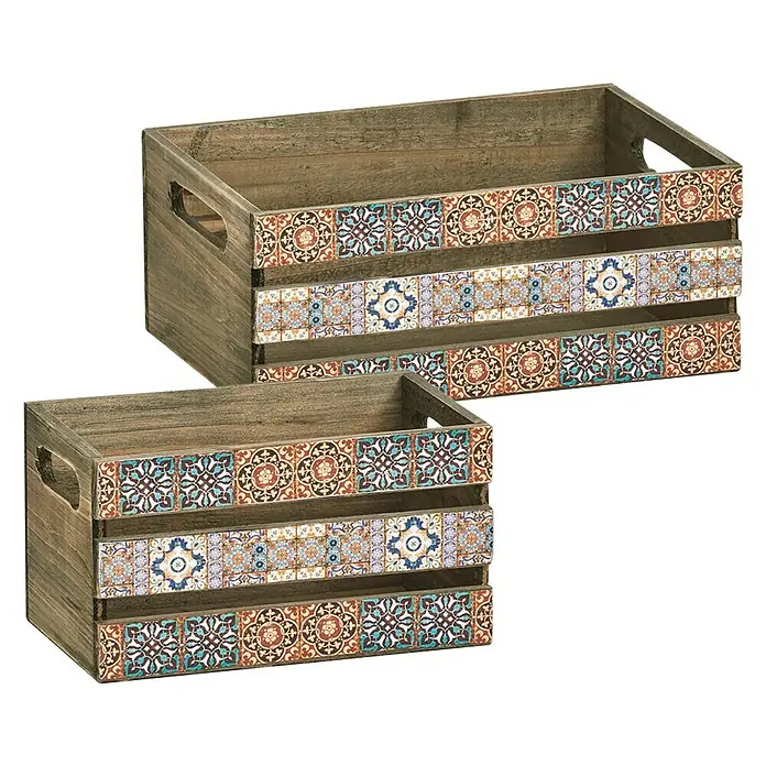 Zeller Present Aufbewahrungsbox Mosaik - L x B x H: 320 x 220 x 130 mm, Holz, Braun - Rechte Seitenansicht