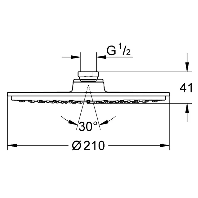 Grohe Kopfbrause Rainshower Cosmopolitan 210 - Durchmesser: 21 cm, 9,5 l/min bei 3 bar, Anzahl Funktionen: 1 Stk., Chrom - Vorderansicht