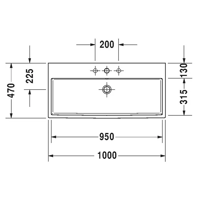 Duravit Vero Air Waschtisch - 100 x 47 cm, Ohne Spezialglasur, Hahnloch: Mitte, Überlauf: Mit Überlauf, Weiß, Geschliffen
