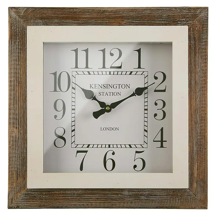 Reloj de pared Madera Cuadrado - Blanco/Marrón, 40 x 40 cm