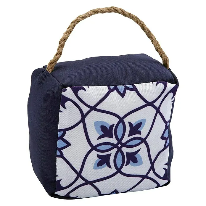 Tope de puerta Marino - 1 ud., Textil, Azul marino/ Blanco