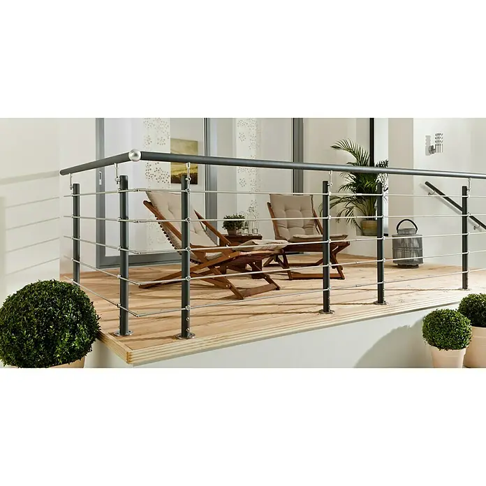 Treba Frewa Geländer-Set AG6 - Bodenmontage, Aluminium, Anthrazit, Edelstahl, 1.500 mm