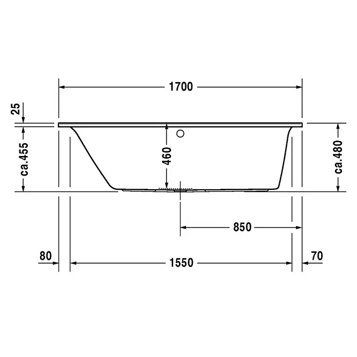 Duravit Darling New Badewanne - 170 x 75 cm, Rückenschräge Links, Sanitäracryl, Weiß - Vorderansicht