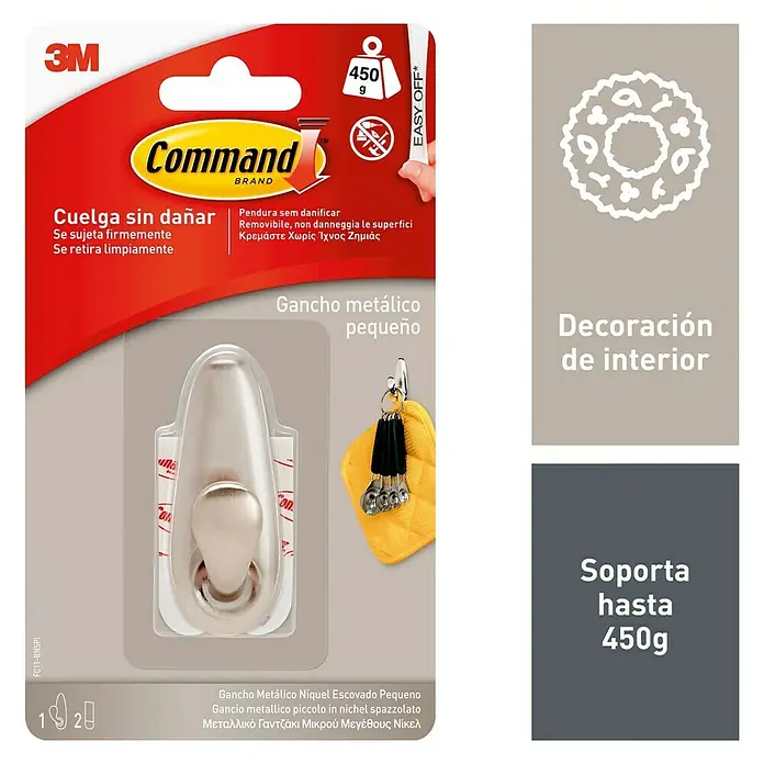3M Command Colgador adhesivo FC13-BN - 1 ud., Metal, Níquel