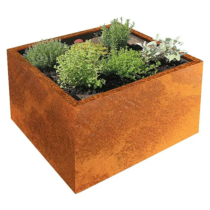 Pflanzgefäß - L x B x H: 80 x 80 x 50 cm, Cortenstahl, Rotbraun