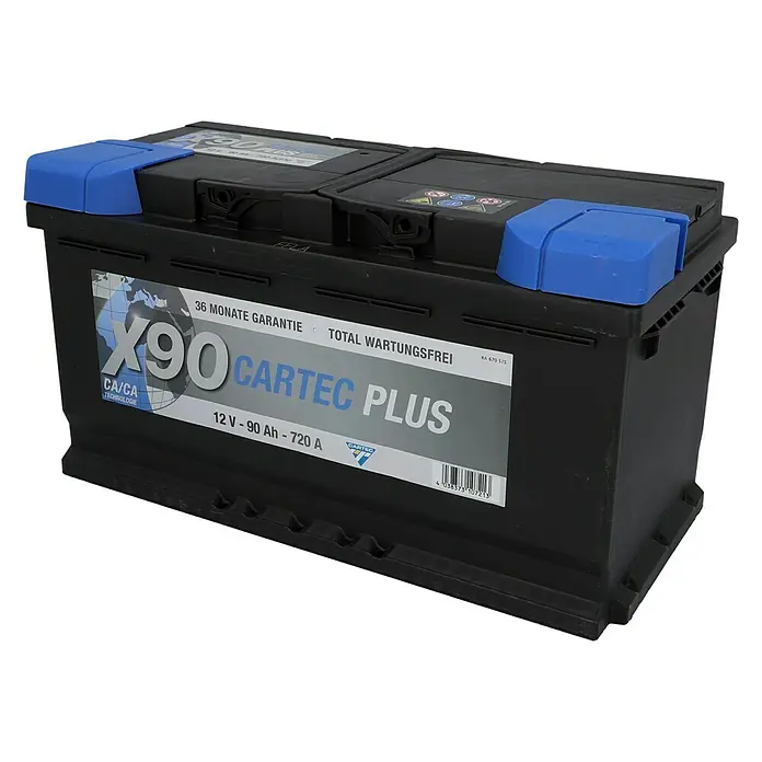 Cartec Autobatterie Plus - Kapazität: 90 Ah, Typ Autobatterie: Blei-Säure - Vorderansicht