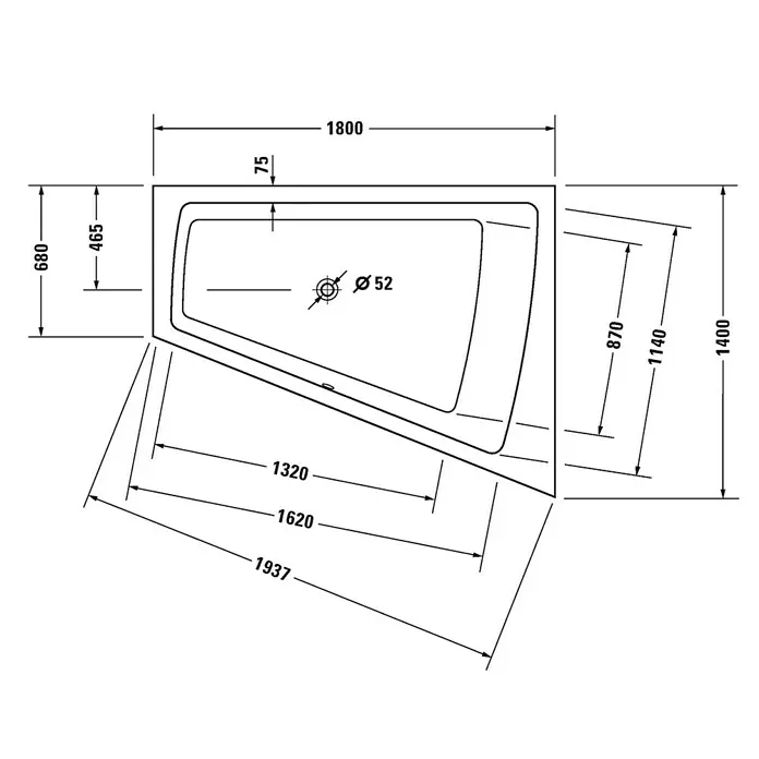 Duravit Badewanne Paiova - 180 x 140 cm, Raumecke Rechts, Sanitäracryl, Weiß - Vorderansicht