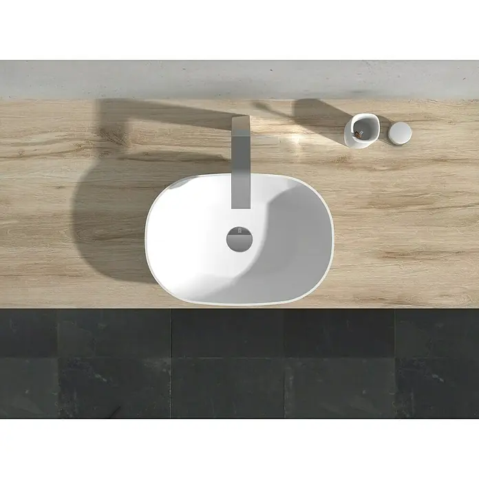 Camargue Lavabo Estanyol - 50 x 35 cm, Con esmalte antibacteriano, Blanco