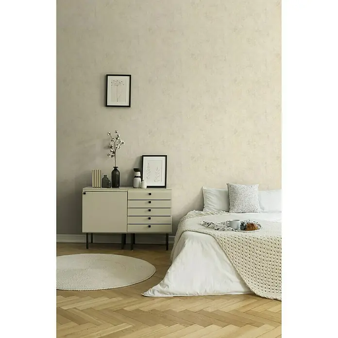 AS Creation New Walls Vliestapete - Creme, Uni, 10,05 x 0,53 m - Stimmungsaufnahme