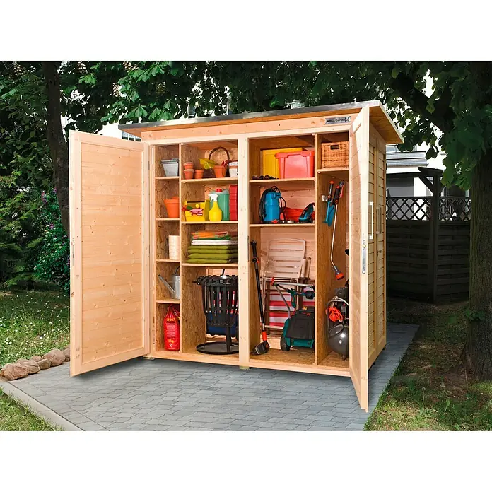 Weka GartenQ Geräteschrank Kompakt - Außenbreite inkl. Dachüberstand: 224 cm, Außentiefe inkl. Dachüberstand: 155 cm, Holz, Natur