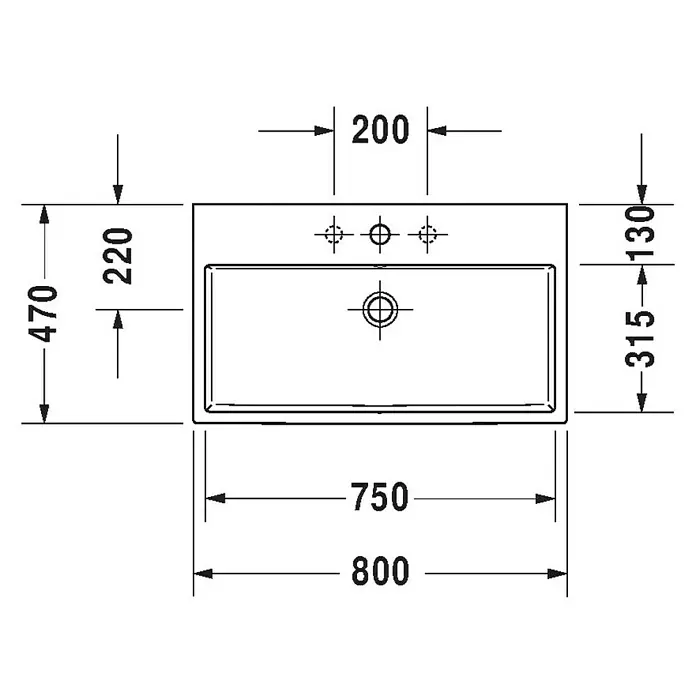 Duravit Vero Air Waschtisch - 80 x 47 cm, Ohne Spezialglasur, Hahnloch: Mitte, Ohne Überlauf, Weiß, Ungeschliffen