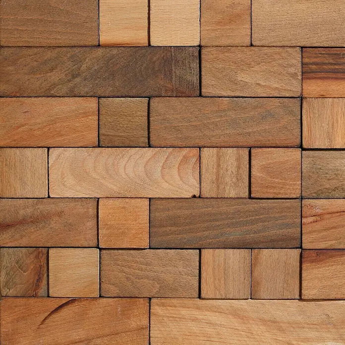 Drvena zidna obloga Cube II - Bukva prigušena, Pravokutnici i kvadrati, 343 x 343 mm, Debljina: 7 mm - 13 mm, 4 panela - Pogled sprijeda