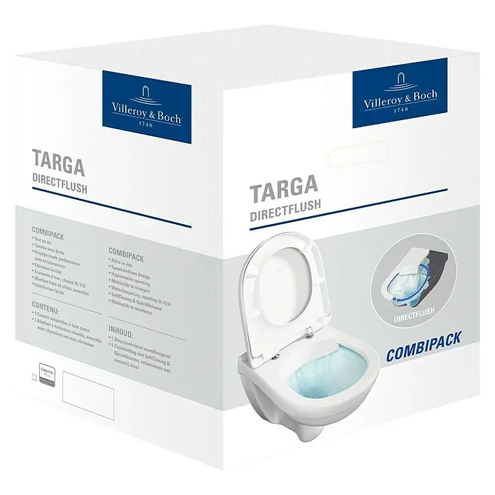 Villeroy & Boch Wand-WC Targa Style Directflush - Spülrandlos, Spülform: Tief, WC Abgang: Waagerecht, Weiß - Linke Seitenansicht