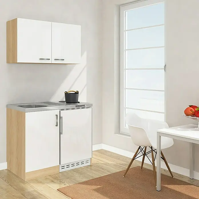Respekta Miniküche MK100ESWOSS - Breite: 100 cm, Mit Duo-Kochmulde, Weiß