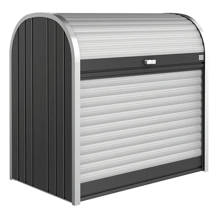 Biohort Garten-Aufbewahrungsbox StoreMax 120 - Dunkelgrau Metallic, 117 x 73 x 109 cm, Stahl - Linke Seitenansicht