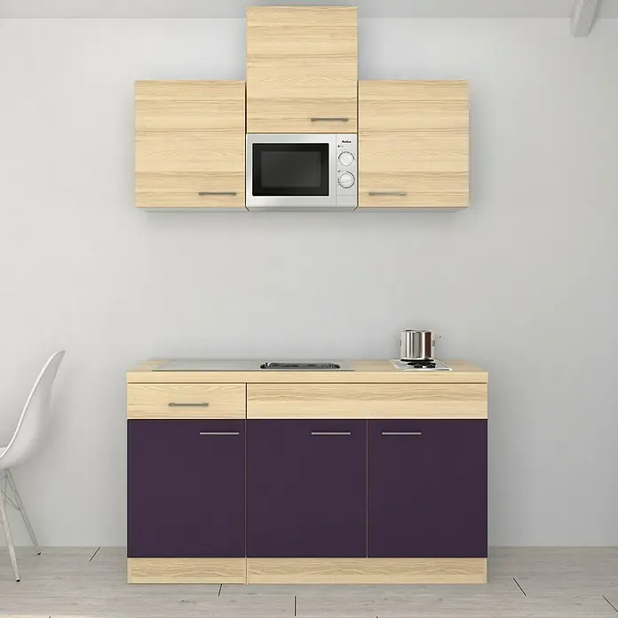 Flex-Well Sofia Singleküche Sofia - Breite: 150 cm, Akazie-Nachbildung, Mit Kochfeld und Mikrowelle - Vorderansicht