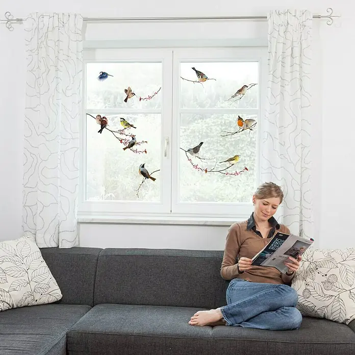 Komar Fenstersticker - Birds, Bunt, 31 x 31 cm - Vorderansicht