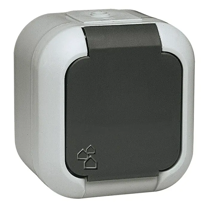 Voltomat Wasserburg Feuchtraum-Steckdose - 1-fach, Grau, Aufputz, IP44