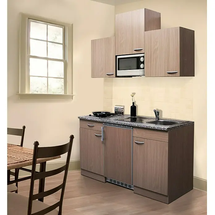 Respekta Singleküche KB150BBMIBO - 150 cm, Mit Duo-Kochmulde, Buche-Nachbildung