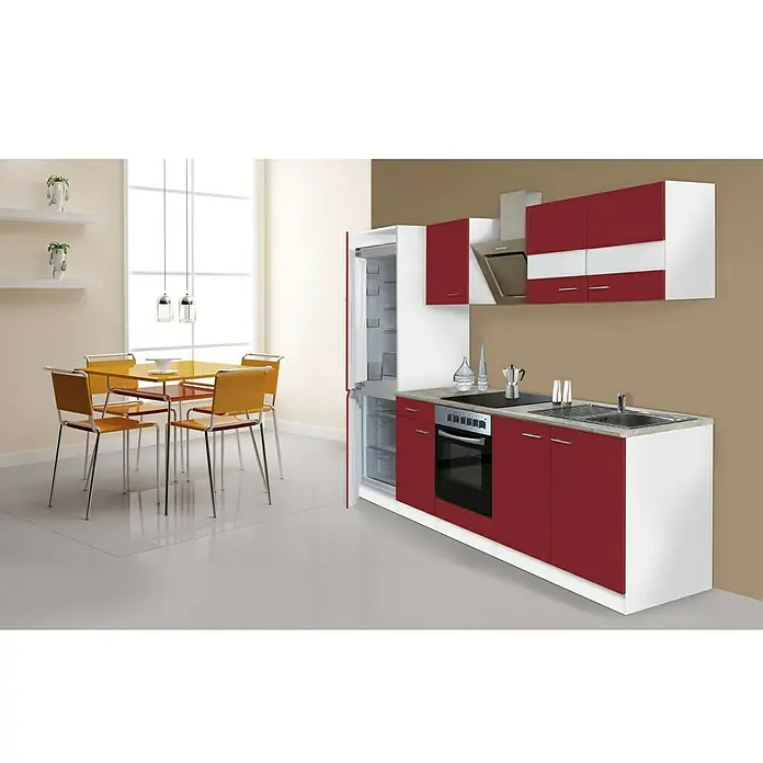 Respekta Küchenzeile KB270WRCGKE178 - Breite: 270 cm, Mit Elektrogeräten, Rot