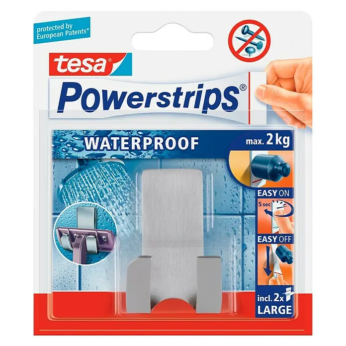 Tesa Powerstrips Waterproof Rasierhalter - 1 Stk., Edelstahl - Vorderansicht