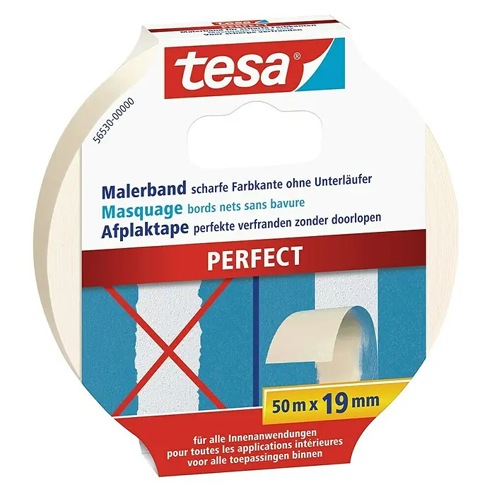 Tesa Malerband Perfect - 50 m x 19 mm, Lösemittelfrei - Linke Seitenansicht