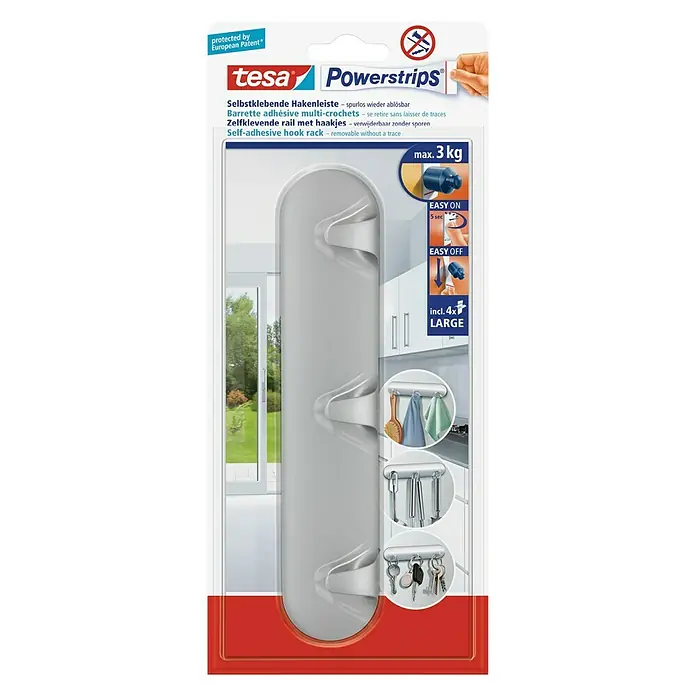 Tesa Powerstrips Handdoekhaken - Zelfklevend, Mat chroom - Vooraanzicht