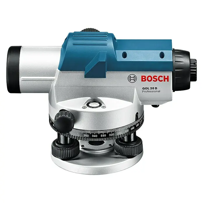 Bosch Professional Optisches Nivelliergerät GOL 20 D - Arbeitsbereich: Max. 60 m, Maßeinteilung: 1° (Horizontalkreis) - Linke Seitenansicht