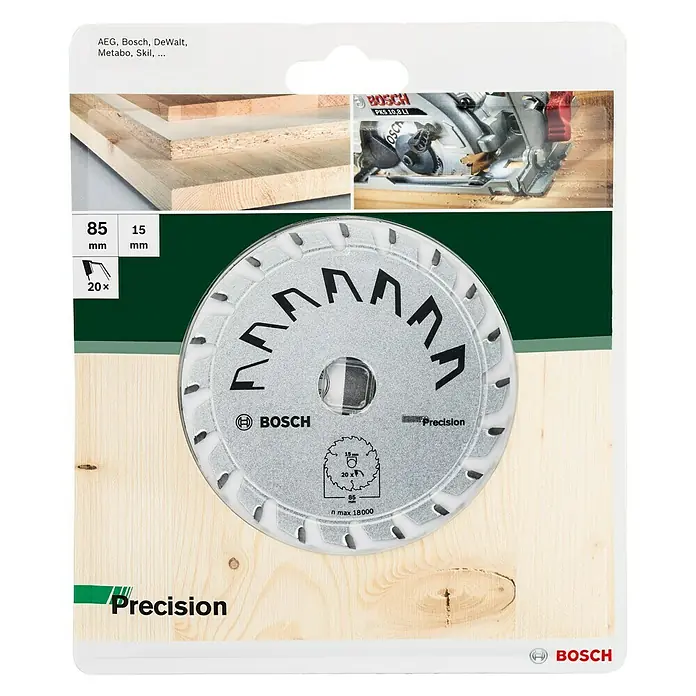Bosch Cirkelzaagblad - Diameter: 85 mm, Aantal tanden: 20 tanden, Passend bij: Bosch minihandcirkelzaag PKS 10,8 - Vooraanzicht