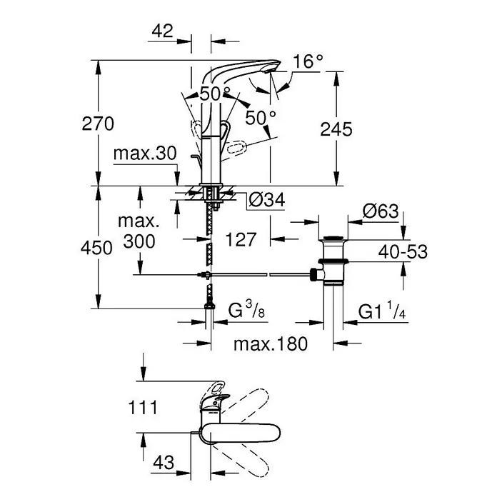 Grohe Eurostyle Waschtischarmatur L-Size - Chrom - Detailaufnahme
