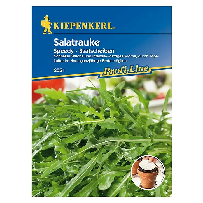Kiepenkerl Profi-Line Gemüsesamen Saatscheibe Rucola Speedy - Eruca sativa, Erntezeit: Ganzjährig - Vorderansicht