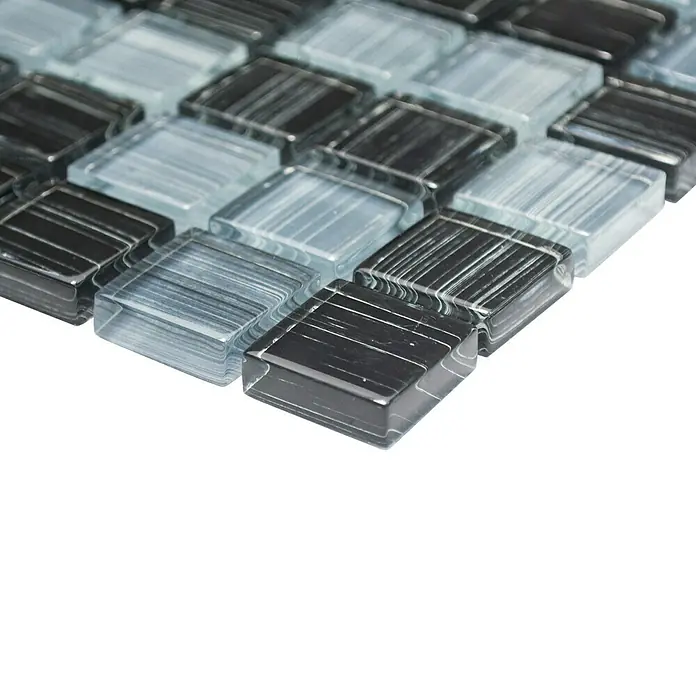 Mosaikfliese Quadrat Crystal XCM 8300 - 32,7 x 30,2 cm, Schwarz/Weiß - Vorderansicht