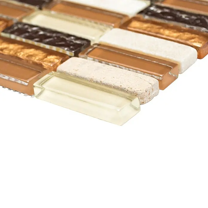 Mosaikfliese Stäbchen Crystal Mix XCM SM83 - 32,2 x 31 cm, Beige/Braun, Glänzend - Vorderansicht