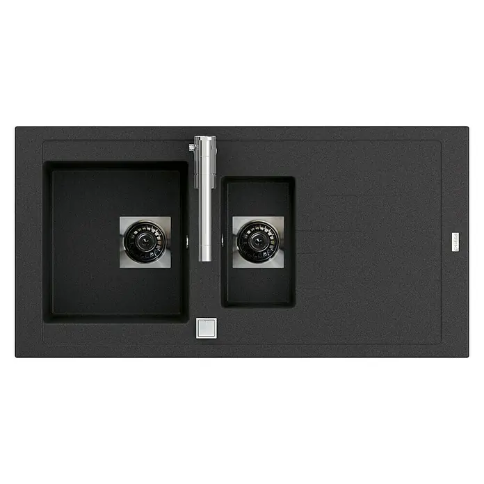 Carea Einbauspüle Tango - 98 x 50 cm, 1½ Becken, CAREAlith®, Schwarz - Ansicht von oben