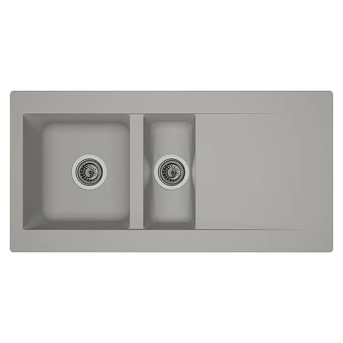 Respekta Einbauspüle Denver - 100 x 50 cm, 1½ Becken, Mineralite, Betongrau