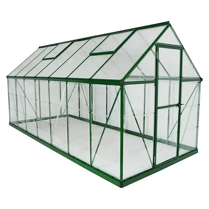 Palram – Canopia Gewächshaus Hybrid - 4,26 x 1,85 x 2,08 m, Polycarbonat, Glasstärke Seitenwände: 0,75 mm, Grün - Linke Seitenansicht