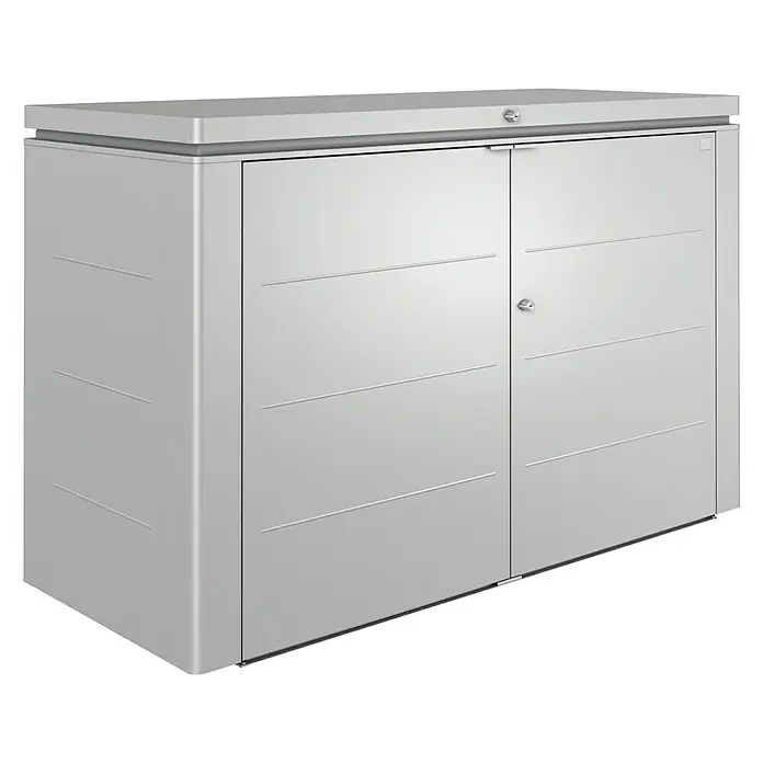 Biohort Garten-Aufbewahrungsbox HighBoard - L x B x H: 0,84 x 2 x 1,27 m, Silber Metallic, Stahl - Linke Seitenansicht