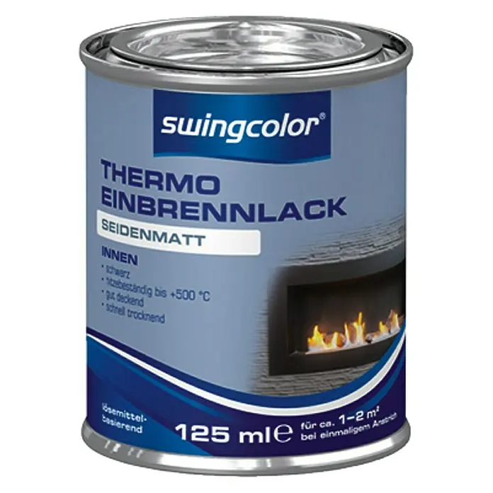 swingcolor Einbrennlack - Schwarz, Seidenmatt, 125 ml, Lösemittelbasiert - Vorderansicht