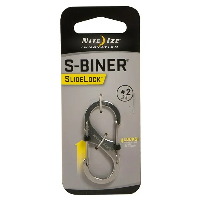 Nite Ize Doppelkarabiner Slide Lock - 50 x 22 mm, Edelstahl, Silber, Zugfestigkeit: 4,5 kg - Vorderansicht