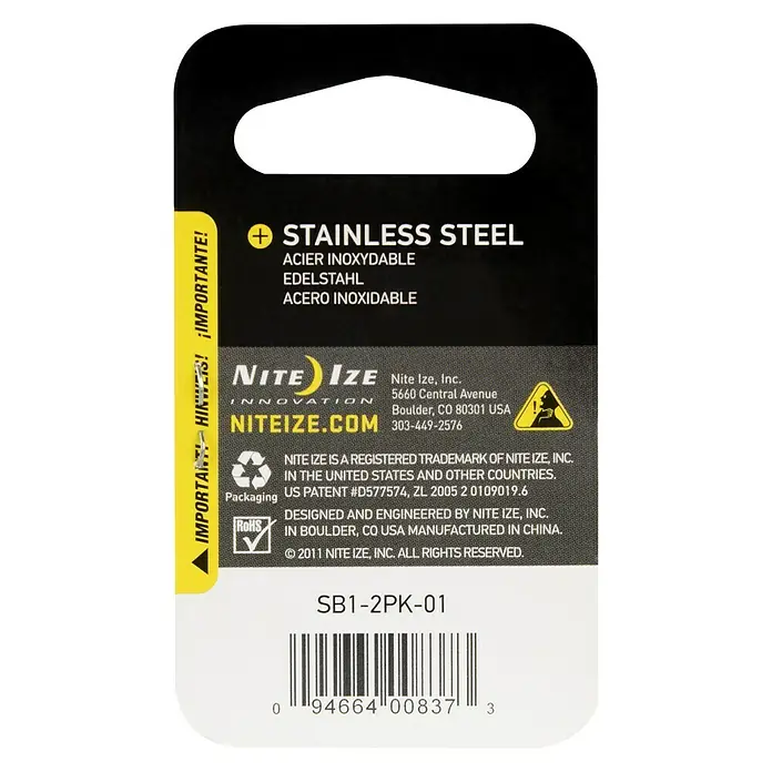 Nite Ize Doppelkarabiner - 8 x 4,7 cm, Edelstahl, Schwarz, Zugfestigkeit: 2,3 kg - Rückansicht