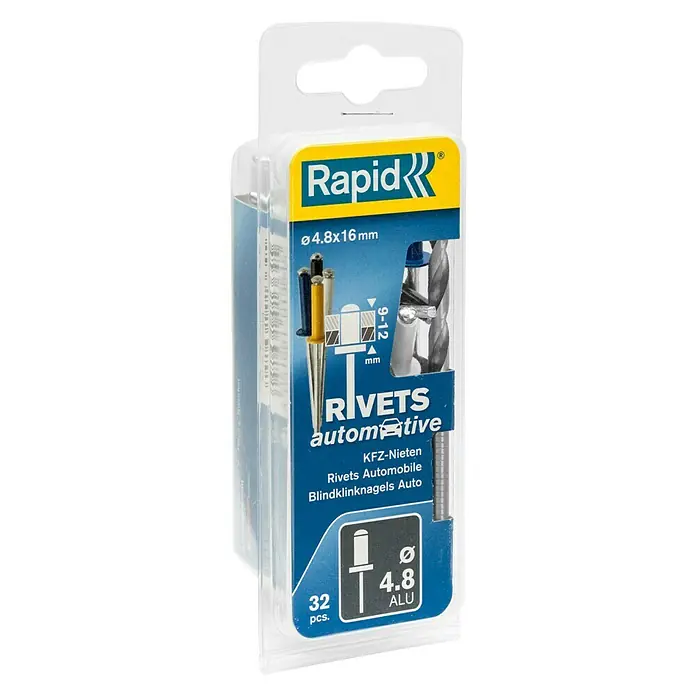 Rapid Blindklinknagels auto - Klinknagellengte: 16 mm, Klinknageldiameter: 4,8 mm, 32 st., Meerkleurig, Blauw, Zwart, Geel, Wit - Zijaanzicht links