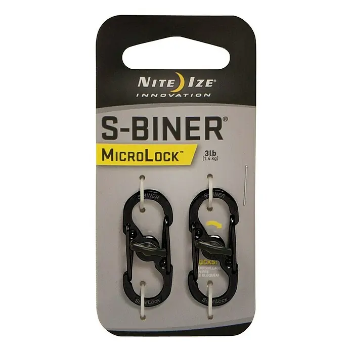 Nite Ize Doppelkarabiner Micro Lock - 35,5 x 15 mm, Edelstahl, Schwarz, Zugfestigkeit: 1,4 kg - Vorderansicht