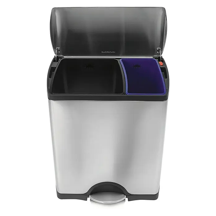 Simplehuman Recycler - 30 l + 16 l, Silber, Rechteckig, Edelstahl - Vorderansicht