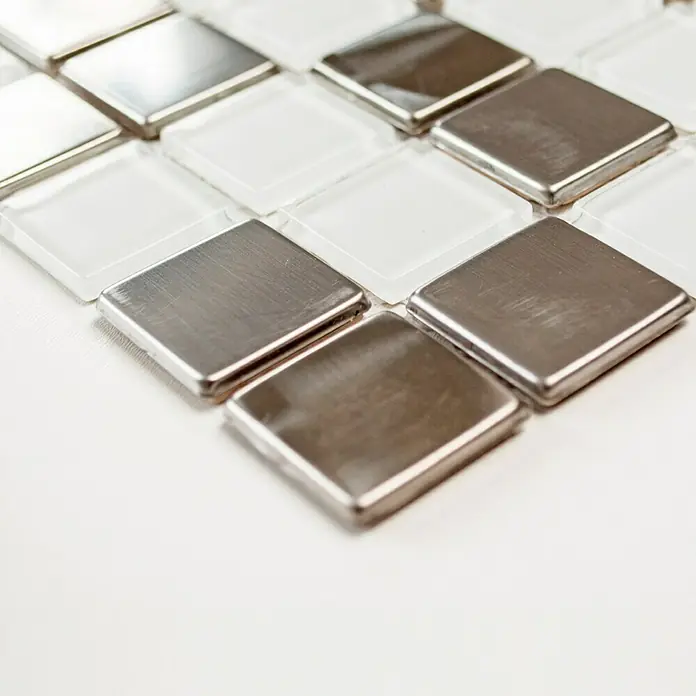Mosaikfliese Quadrat Crystal Mix XAM A441 - 32,7 x 30,2 cm, Weiß, Glänzend - Vorderansicht