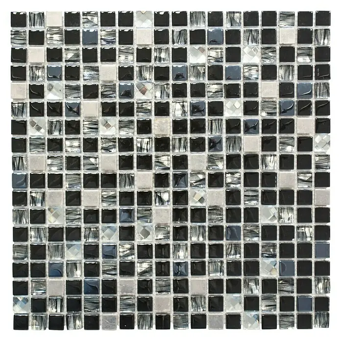 Mosaikfliese Quadrat Crystal Mix XCM M780 - 30 x 30 cm, Schwarz, Glänzend - Ansicht von oben