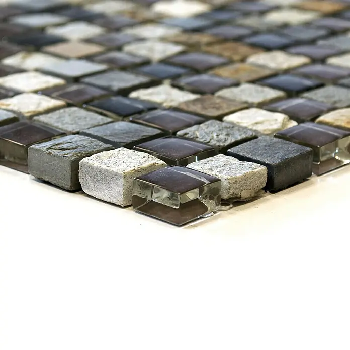 Mosaikfliese Quadrat Crystal Mix XCM M980 - 30,5 x 32,2 cm, Grau, Glänzend - Vorderansicht