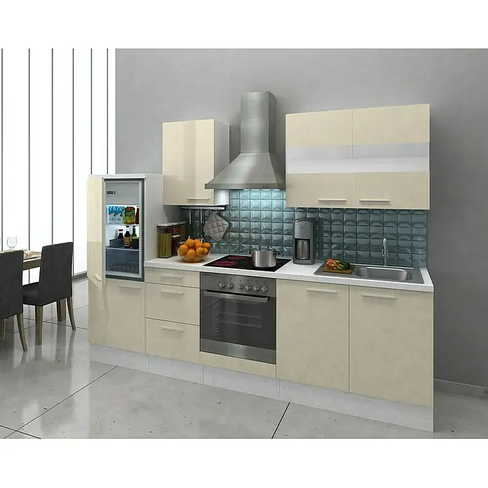 Respekta Küchenzeile Premium RP270WVAC - L x B x H: 270 x 60 x 200 cm, Weiß, Vanille Hochglanz
