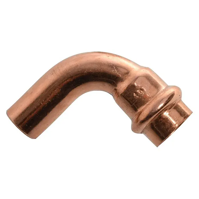 Kupfer-Pressbogen IA - Durchmesser: 15 mm, Winkel: 90 °, Presskontur: V - Vorderansicht