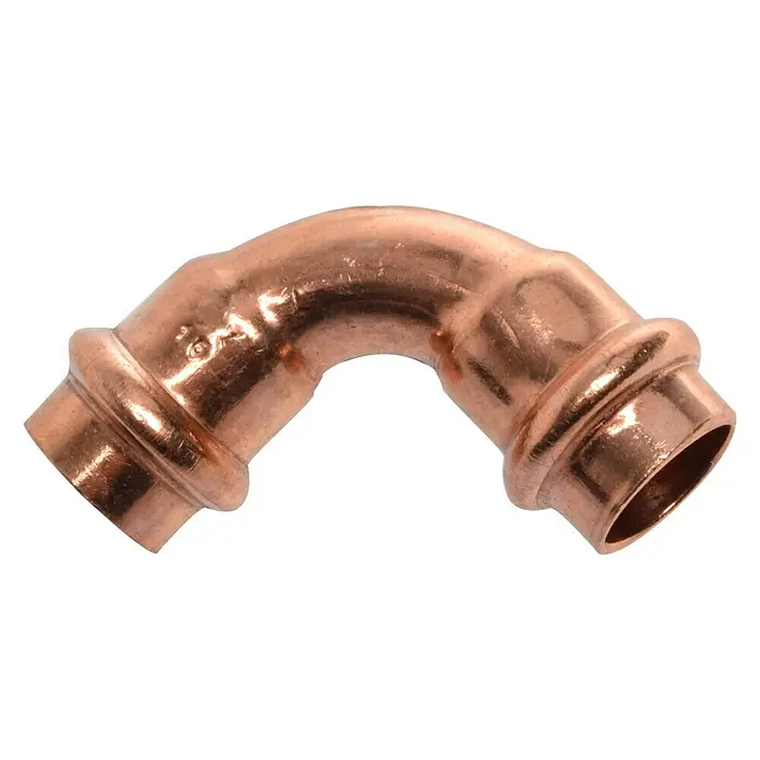 Kupfer-Pressbogen II - 10 Stk., Durchmesser: 15 mm, Winkel: 90 °, Presskontur: V - Vorderansicht