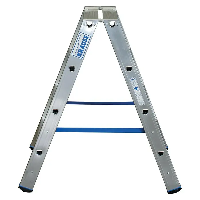Krause Stabilo Stufen-Doppelleiter - Arbeitshöhe: 2,5 m, Anzahl Tritte: 2 x 4 Stufen, Tiefe Stufen: 80 mm, Aluminium - Linke Seitenansicht